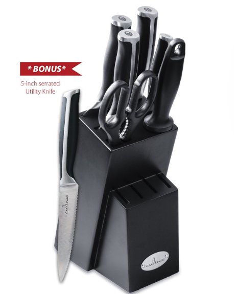 Culina Pro 7-Piece German-steel Forged Knife Set with Wood Storage Block and Bonus 5-inch Utility Knife