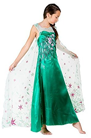 HBB Girl Snow Princess Elsa Dress Costume with Long Glittering Flower Cape, SZ 3/4 Green …