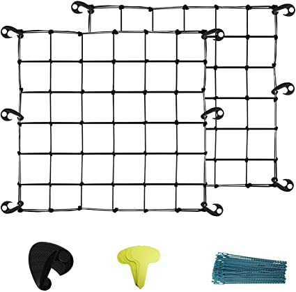 2Pack Stretchy Trellis Netting Plant Grow Net Flexible Grow Tent Net for 3x3 4x4 5x5 4x2 and More Size Grow Tents (Single 6" Mesh Net, 36 Growing Spaces)with 16 Hooks,40 Plant Labels,40 Plant Support Ties