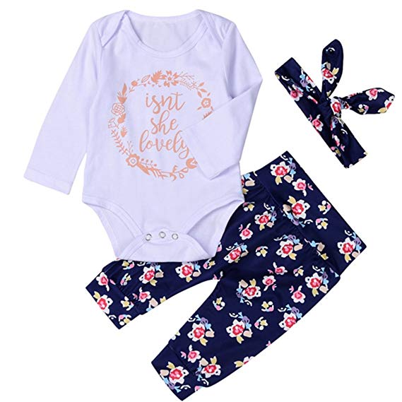 XXSS New Design Baby Girl's 3 Pieces Set Of Floral Letter Printing Romper Suits
