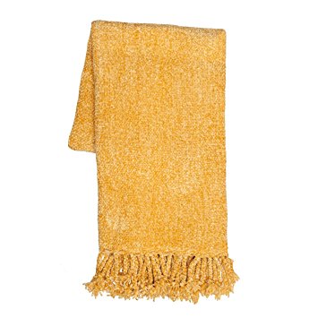 Sova by SLPR Extra Soft Chenille Throw Blanket with Fringed Edge (50" x 60", Gold) | Decorative Throw for Bed Couch Sofa