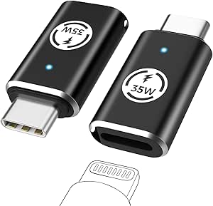 MoKo Lightning Female to USB C Male Adapter 2 Pack, Lightning to USB C Converter for iPhone 15 Series, iPad, iPhone to USB C Adapter for Fast Charging/Data Sync, NOT for Headphone/OTG,Black 35W