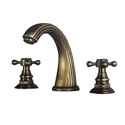 Lightinthebox Two Handle Polished Brass Traditional Ceramic Valve Widespread Waterfall Bathroom Vanity Sink Lavatory Faucet Antique Inspired Solid Brass Bath Shower Plumbing Fixtures Roman Tub Faucets Three Holes Retro Vintage Ceramic Valve Faucet