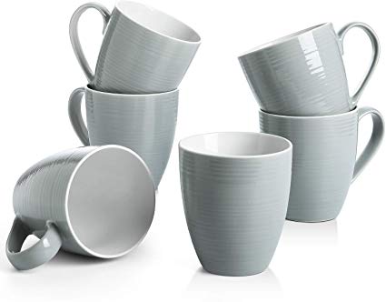 DOWAN Coffee Mugs, 17 Oz Coffee Mug Set of 6, Corrugated Tea Mugs, Grey