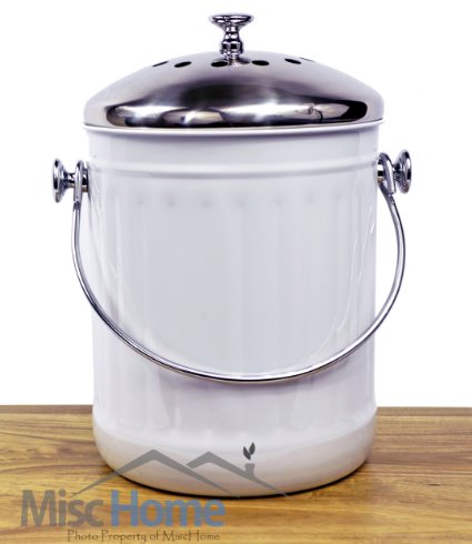 Sale Indoor Kitchen Stainless Steel Compost Bin - White - 12 Gallon Container with Double Charcoal Filter for Odor Absorbing - Perfect Caddy for Any Counter Top - Non Stick Bucket for Easy Tossing