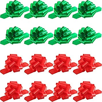 Tatuo 16 Pieces Christmas Wrap Ribbon Pull Bows Gift Bows with String for Christmas Wedding Gift Wrapping, Red and Green