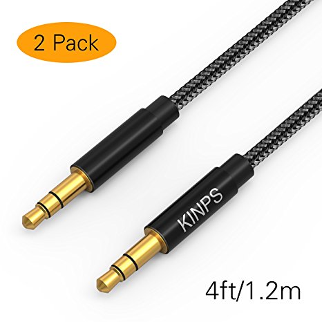 Audio cable Kinps® 2Pack 4FT Braided Premium Auxiliary Stereo 3.5mm Male to Male Gold Plated Cable for Apple iPhone, iPod, iPad,Android Samsung Smartphones,Tablets MP3 Players and more