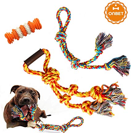 ONBET 3pcs Pet Dog Toys for Large and Medium Dogs Durable Pet Rope Chew Toy Set Non-toxic Material Vibrant Colors Attractive Design for Dogs