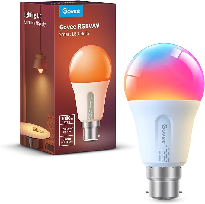 Govee Smart A19 LED Light Bulbs, 1000lm RGBWW Dimmable, Wi-Fi Colour Changing LED Bulbs, Works with Alexa & Google Assistant No Hub Required, 75W Equivalent Smart Bulbs 1 Pack