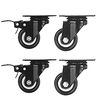 Accessbuy 2" Heavy Duty Caster Wheels PU Rubber Swivel Casters with 360 Degree Top Plate & Bearing Heavy Duty Pack of 4 - Black (2 inch - 2 with Brake and 2 Regular)