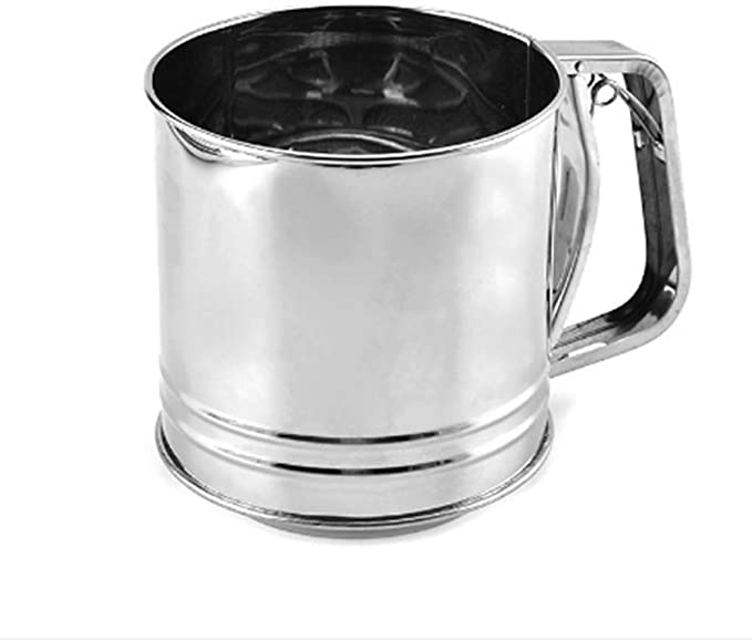 Mazaashop Flour Sifter Stainless Steel 4 Cup Double Layers Baking Sieve Cup with Hand Press Design