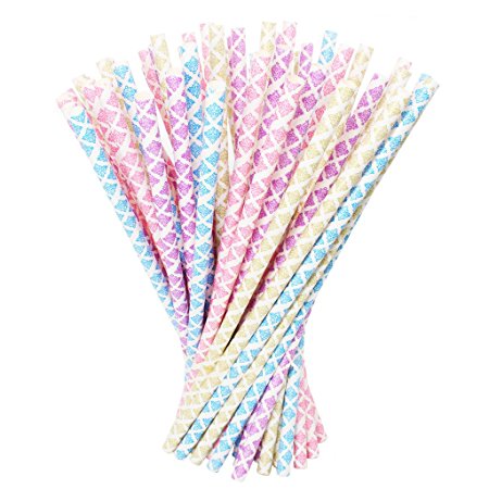 Volare-HK Paper Straws 100 Pack Biodegradable Drinking Straw for Celebration Parties, Birthdays, Weddings, Baby Showers, New Floral Pattern Design of 2017
