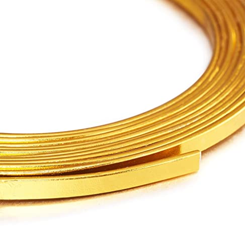 Kissitty 5 Rolls 3mm Wide Flat Jewelry Artistic Aluminum Wire Golden 18 Gauge About 6.5 Feet/Roll