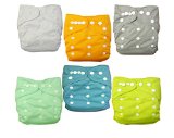 Naturally Nature Cloth Diaper 6pcs Pack Fitted Pocket Washable Adjustable with 2 Inserts Each 6 Assorted Neutral Color