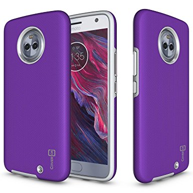 Moto X4 Case, CoverON Rugged Series Protective Hybrid Phone Cover with Easy-Press Metalized Buttons - Purple