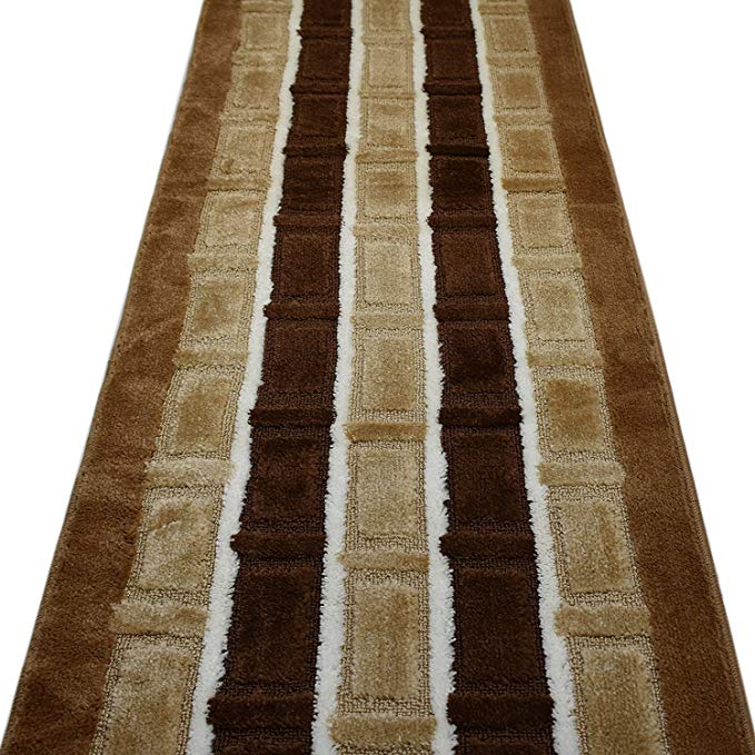 ORFA HOME Custom Size Squares Hallway Runner Rug Slip Resistant, 26 Inch Wide x Your Choice of Length Size, Brown, 26 Inch X 5 feet