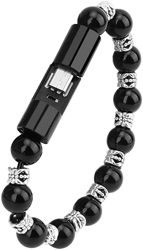 Charging Bracelets Cable Charger Cord Fashion Prayer Beads Wrist Line Black (Micro USB)