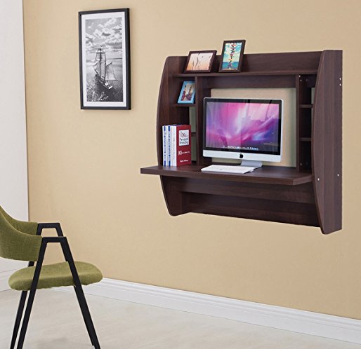 Wall Mounted Floating Desk with Storage (Brown)
