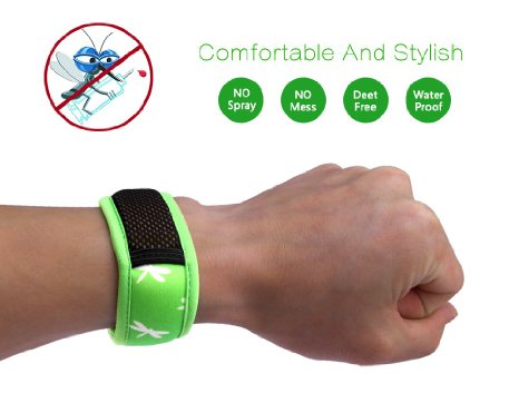 pureGLO Mosquito Repellent Bracelet - Natural Bug Insect Repellent Bands with 4 FREE Refills - Deet Free Non Toxic Safe Indoor Outdoor Pest Control Protection Wristband for Babies Kids Adults(Green)