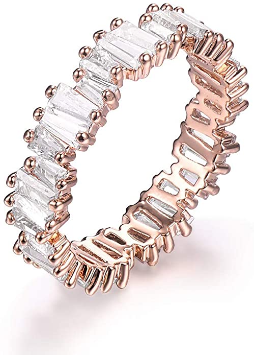 YOGEME Fashion AAA Cubic Zirconia Baguette Ring,Shinning,Eternity Ring Band for Women