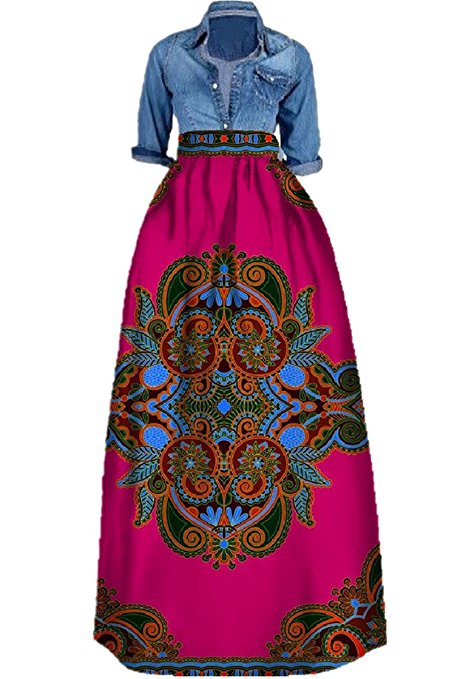 Huiyuzhi Women's African Print Dashiki Long Maxi A Line Skirt Ball Gown
