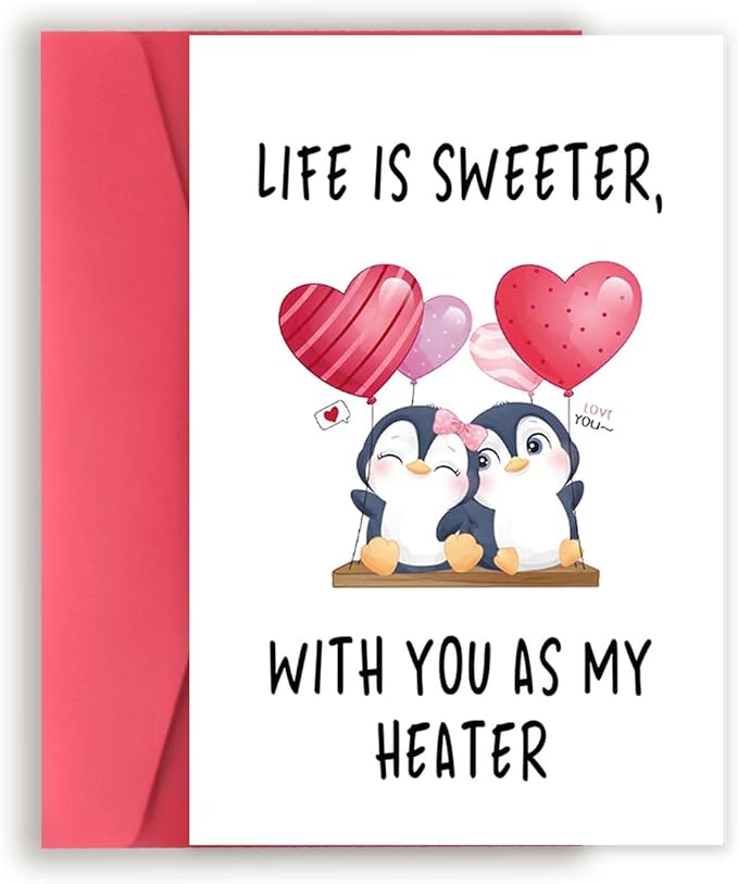 YiKaLus Sweet Valentines Day Card for Him Her, Romantic Anniversary Birthday Gifts for Husband Wife, Life Is Sweeter with You As My Heater