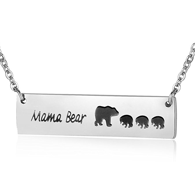 Ensianth Honey Family Mama Bear Bar Necklace Gifts for Family