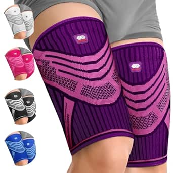 BLITZU Thigh Compression Sleeves (Pair) Quad, Groin and Hamstring Support. Upper Leg Sleeves for Men and Women. Thigh Braces for Thigh Pain. Upper Thigh Wrap for Pulled Muscle Relief PURPLE, L