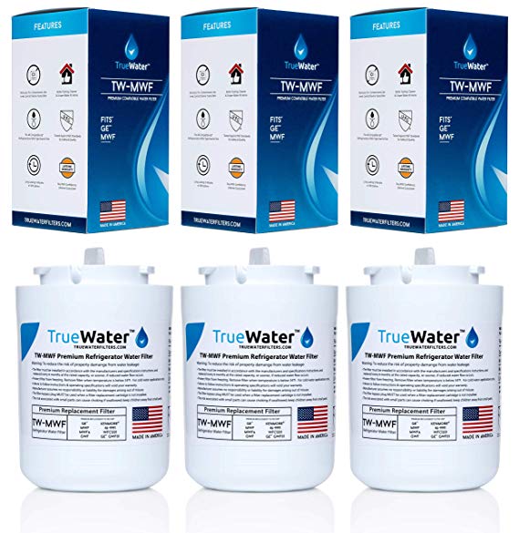 TrueWater GE MWF Compatible Refrigerator Water Filters (3 Pack) - MADE IN AMERICA - For GE MWF SmartWater MWFA MWFP GWF GWFA Kenmore 9991 & 46-9991