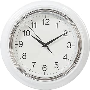 Kiera Grace Wall Clock, 10 Inch, Aster White with Silver Rim Modern Classic Wall Clocks Battery Operated, Silent Non Ticking Home Decor for Living Room, Kitchen, Bathroom