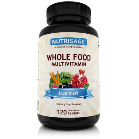 Whole Food Multivitamin for Men [with Organic Fruits & Vegetables, Natural Vitamins, Minerals, Antioxidants, Amino Acids and Digestive Enzymes] 120 Easy to Swallow Tablets