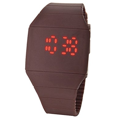Unisex Touch Digital Red Led Silicone Sports Wrist Watch Watch Brwon
