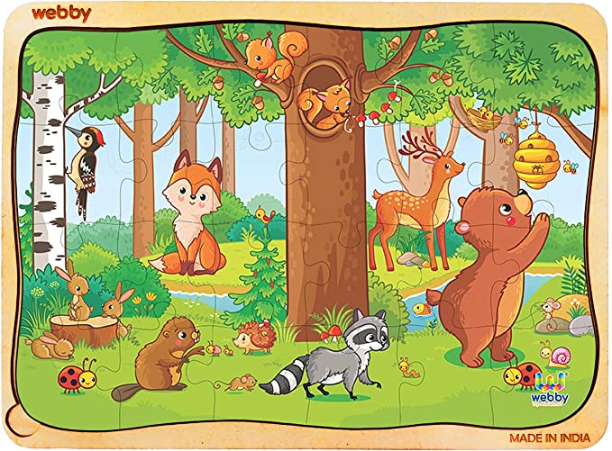 Webby Educational Wooden Puzzles - Playful Animals - 24 Piece Kids Preschool Jigsaw Puzzle Toy for Toddlers