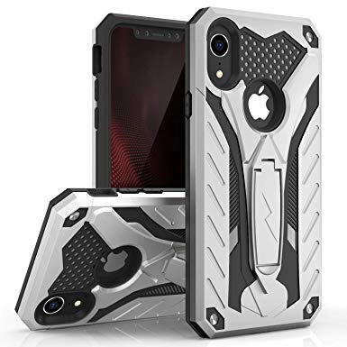Zizo Static Series Compatible with iPhone XR Case Military Grade Drop Tested with Built in Kickstand (Silver/Black)