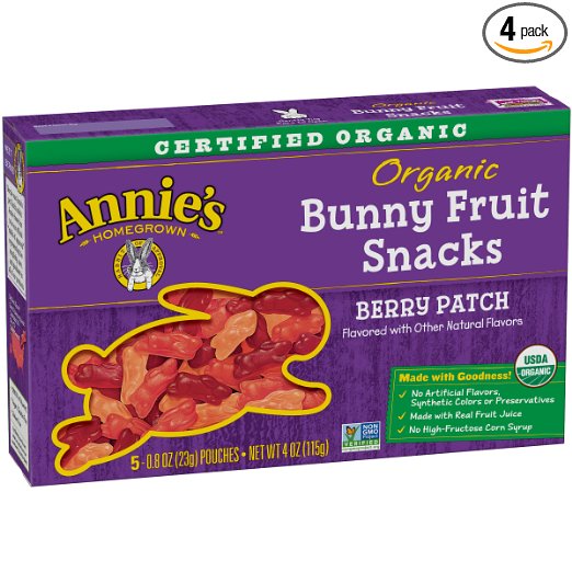 Annie's Organic Bunny Fruit Snacks, Berry Patch, 5 Pouches, 4 oz. Each (Pack of 4)