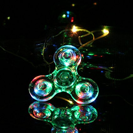 Mercu Crystal LED Hand Spinner Tri Fidget Tri-Spinner Glow in the Dark 3 Modes Light Up EDC Focus/Anxiety Toy for Kids/Adults