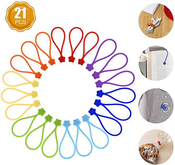 Fironst Strong Magnetic Twist Ties for Bundling and Organizing, Multi-Color Magnet Cord Winder for Cable Management, Hanging & Holding Stuff Silicone Cord Keeper(21PCS)
