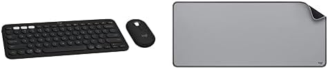 Logitech Pebble 2 Combo, Wireless Keyboard and Mouse, Quiet and Portable, Logi Bolt, Bluetooth, Easy-Switch for Windows, macOS, iPad OS, Chrome - Black   Desk Mat - Studio Series, Mid-Grey