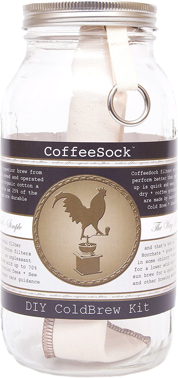 CoffeeSock ColdBrew Kit- Reusable Organic Cotton Filter and Jar (KIT64)