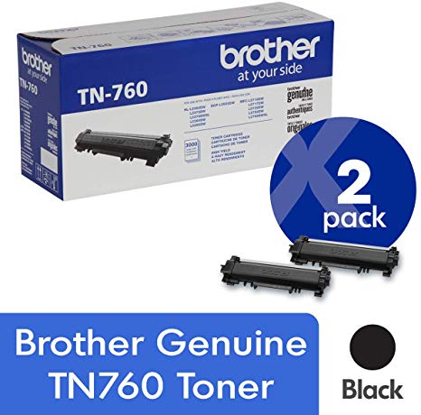 Brother Genuine TN760 2-Pack High Yield Black Toner Cartridge with Approximately 3,000 Page Yield/Cartridge