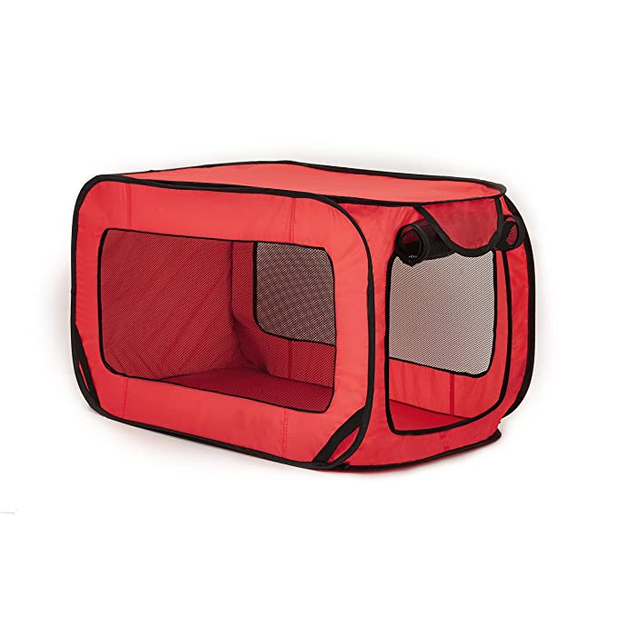 Love's cabin 36in Portable Large Dog Bed - Pop Up Dog Kennel, Indoor Outdoor Crate for Pets, Portable Car Seat Kennel, Cat Bed Collection, Green/Red