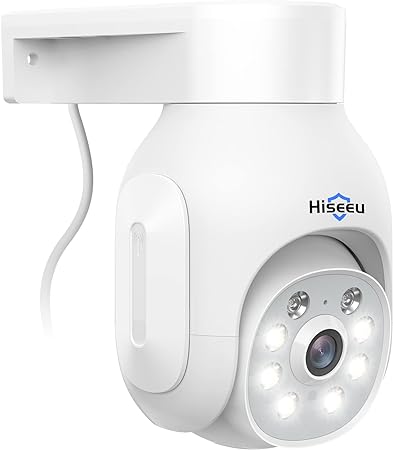 Hiseeu 2K 360° Security Camera Outdoor with Color Night Vision, 3MP PTZ Camera Outdoor WiFi 5X Digital Zoom CCTV Camera, Auto Tracking Motion Detection,Siren Light Alarm,Remote View,Work with Alexa