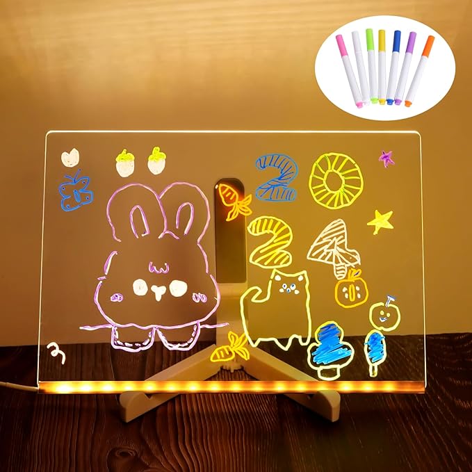 LED Note Board with Colors, Acrylic Dry Erase Board with Light,11.8 X 7.9” Light up Dry Erase Board with Adjustable Stand as a Gift Glow Memo Letter Message Board Note Board DIY Painted Light for Desk