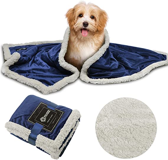 Puppy Fleece Blankets, Washable Sherpa Fluffy Cosy Warm Plush Pet Blankets for Small Dog Cat Kitten Double Thickness Throws 114 x 76 cm Blue