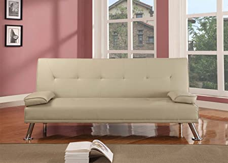 Comfy Living Large Stunning Italian Designer Faux Leather 3 Seater Sofa Bed Futon in CREAM