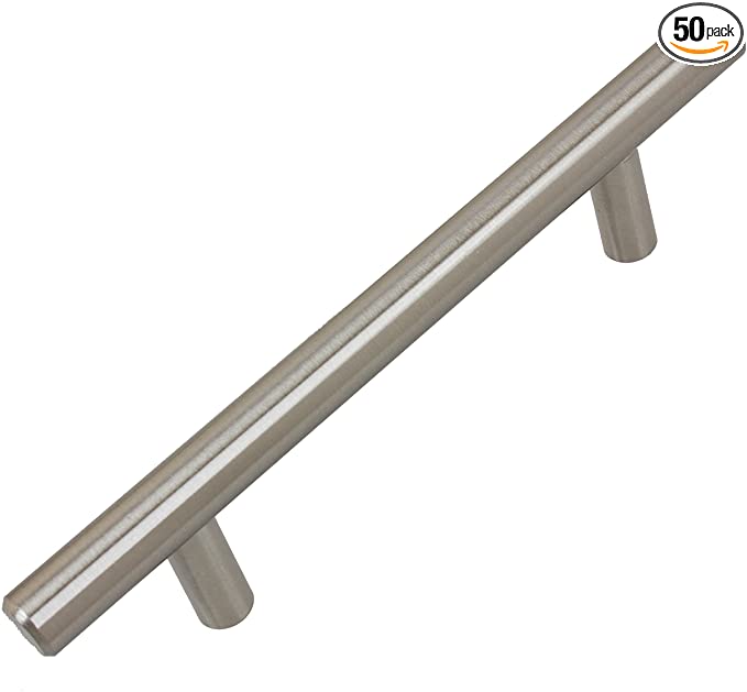 GlideRite Hardware 3.75 inch CC 6.125 inch 5001-96-SS-50 Long Solid Handle Bar Pulls, 50 Pack, 3.75" x 6.125", Stainless Steel Finish