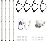 HitLights Eclipse Pre-Cut Multicolor RGB Home Accent LED Tape Light Strip Kit WHITE - Includes Remote Control and Power Adapter - Four Pre-Cut One Foot Strips Wire Mounting Clips and Connectors