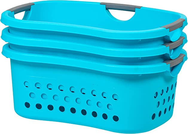 IRIS USA Square Plastic Laundry Basket Hamper Organizer for the Closet, Dorm, Laundry Room and Bedroom, Small, Tall Storage with Easy Lift Comfort Carry Handles - Large, Teal, 3 Pack (589134)