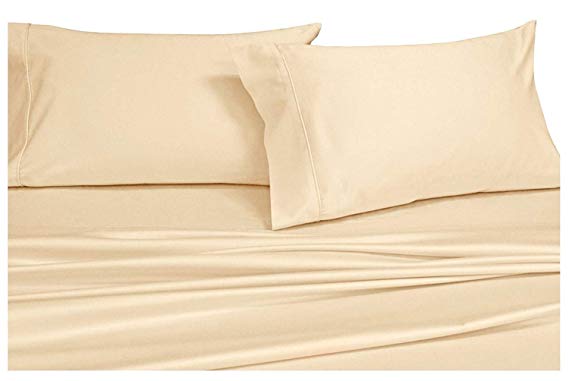 Royal's Solid Ivory 1000-Thread-Count 4pc King Bed Sheet Set 100-Percent Cotton, Sateen Solid, Deep Pocket