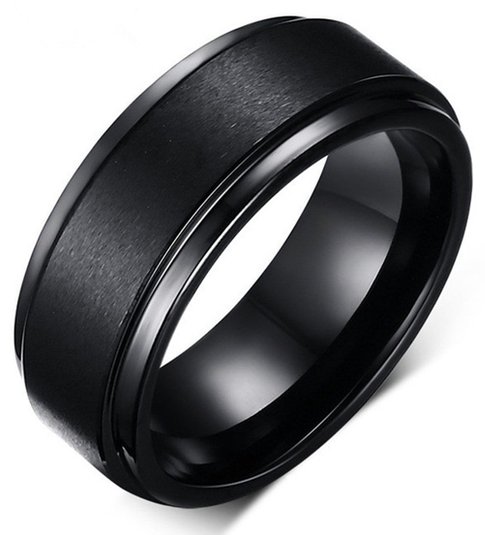 King Will 8mm Black High Polish Tungsten Mens Wedding Ring Comfort Fit Matte Finish Engagement Band